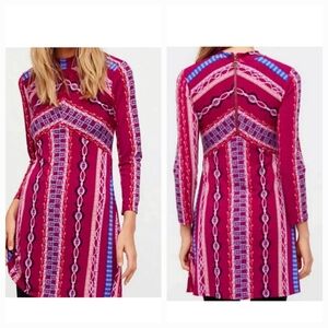 Free People Stella Long Sleeve Multicolor Print Mini Dress. Size XS